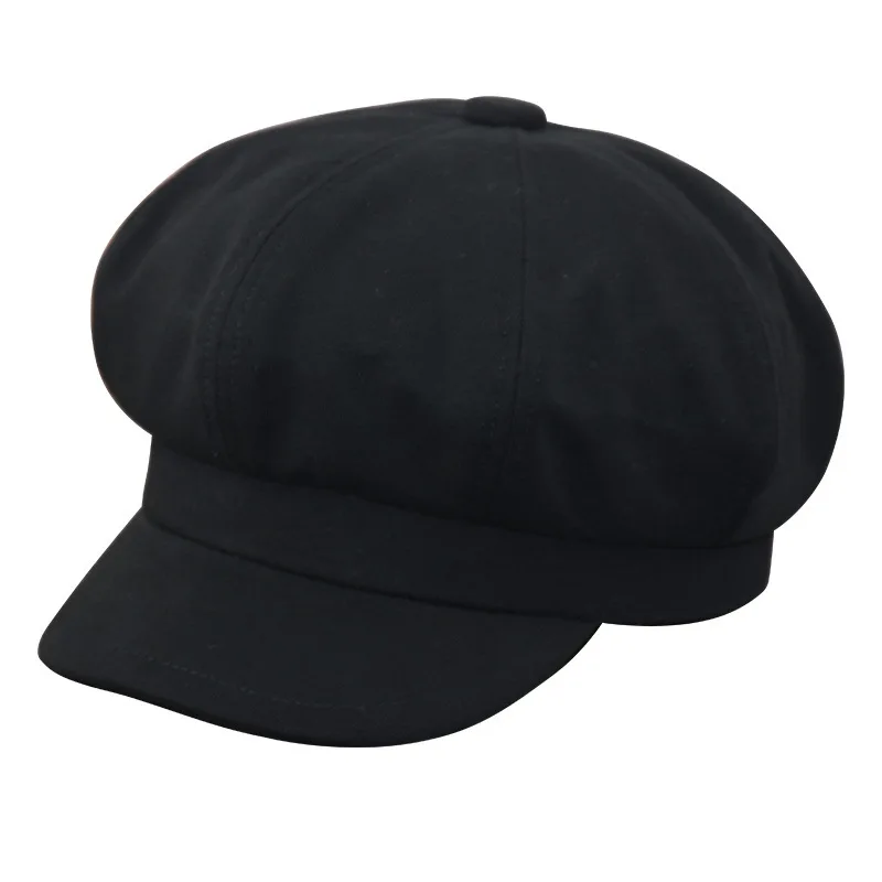 Женская кепка с маленькой головой, Модная хлопковая восьмиугольная кепка, Дамская Кепка большого размера, Кепка с газетчиком 54 см 56 см 57,5 см 59 см - Цвет: black