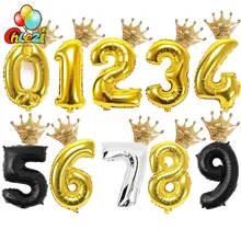 Ballons avec chiffres en or et argent, 32 pouces, + couronne dorée en aluminium, décorations de fête d'anniversaire pour enfants garçons et filles de 1, 2, 3 et 4 ans