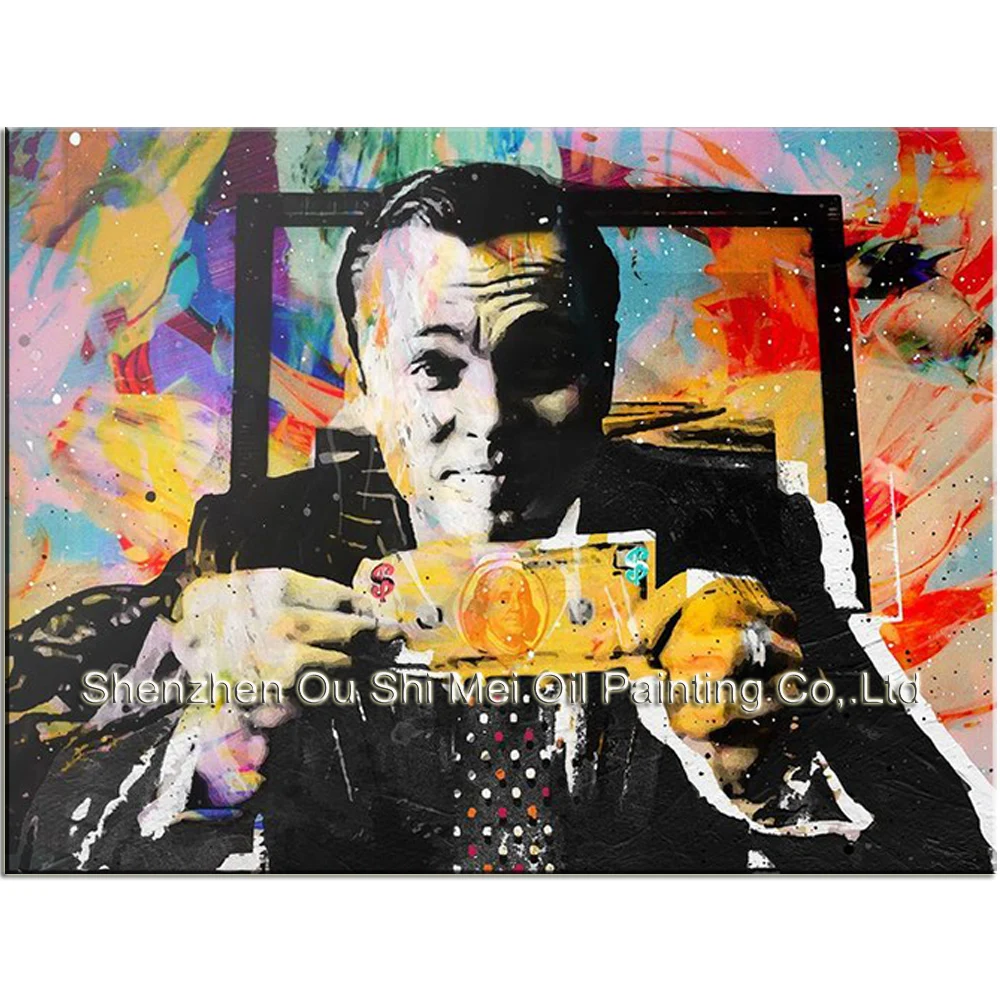 

Hand Painted Abstract Portrait Oil Paintings Man Holding Dollars Canvas Oil Painting Wall Colorful Picture For Living Room Decor