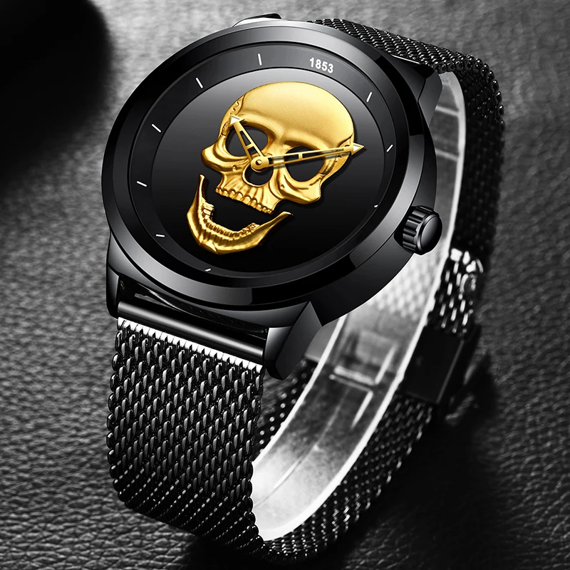 

2018 New Men Watch Top Brand Casual Fashion 3D Skull Stainless Steel Waterproof Military Sports man Wristwatch Relogio Masculino