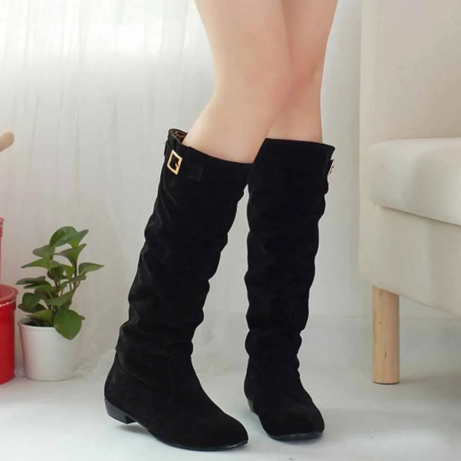 High Quality Winter New Fashion Women Boots Soft Suede Leather Elegant Lady All Match Mid Calf