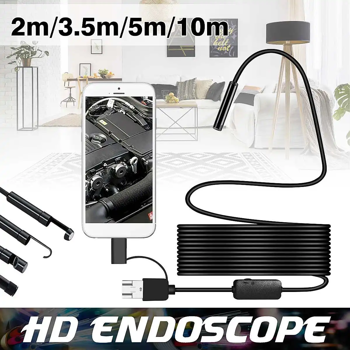 

8mm Lens 2M 3.5M 5M 10M HD 1200P Android USB Endoscope Camera Flexible Snake USB Pipe Inspection Android Phone Borescope Camera