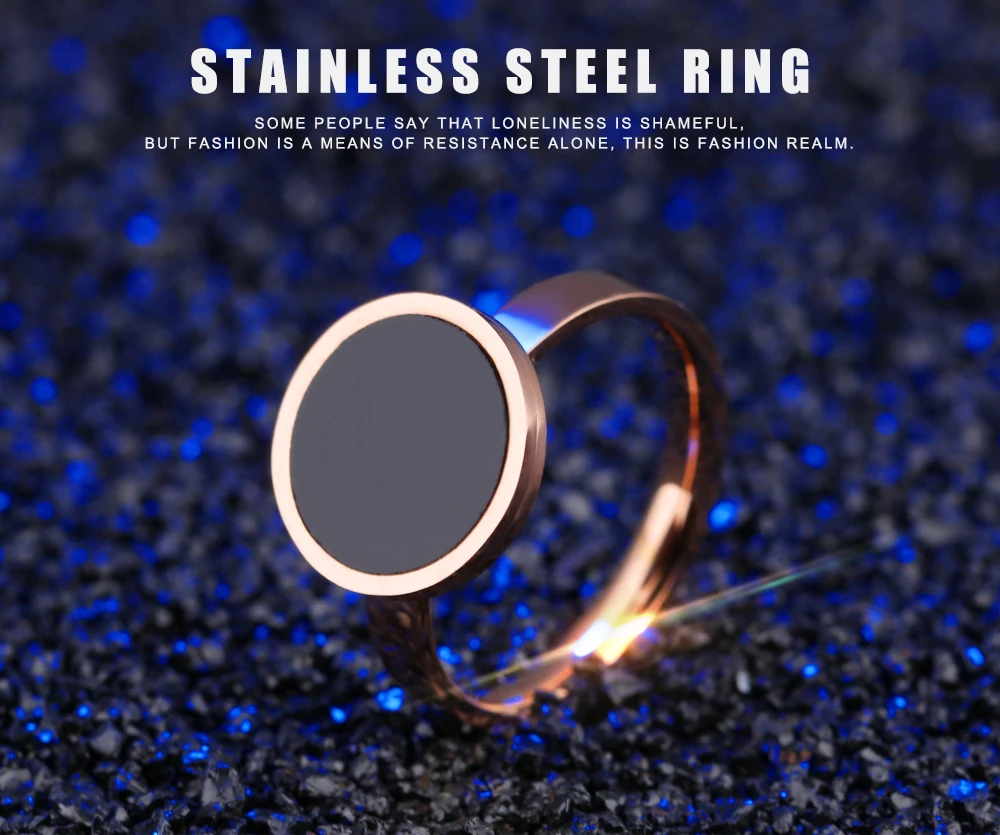 BOBOTUU Titanium Steel Chic Rings For Women Rose Gold Color Never Fade Black Acrylic Female Finger Wedding Bands Gift BR17041