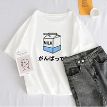 Kawaii Ulzzang, Harajuku, эстетическая футболка, принт с героями мультфильмов, короткий рукав, топы, футболки, Корейская Новая модная повседневная женская одежда