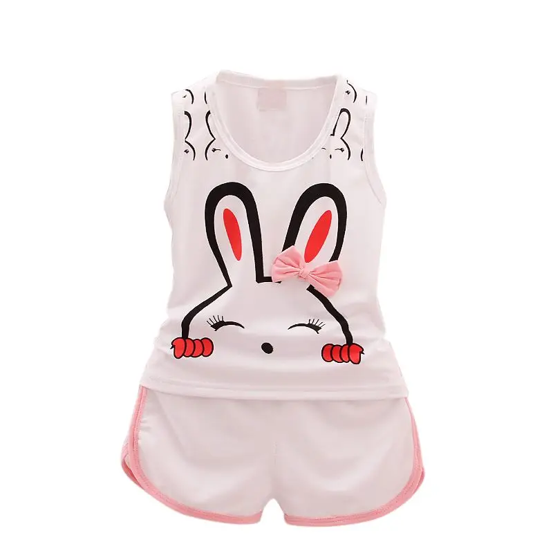 

Summer Children Girls Clothing Set Baby Sport Suit Cartoon Rabbit Vest+ Shorts Tracksuit Kids Clothes Set
