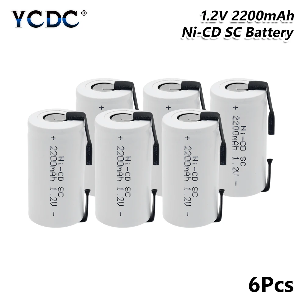 YCDC высокая сила тока Sub C SC Ni-Cd Li-Po литий-полимерный аккумулятор 1,2 в 2200 мАч аккумуляторные батареи со сварочными вкладками - Цвет: 6 PCS