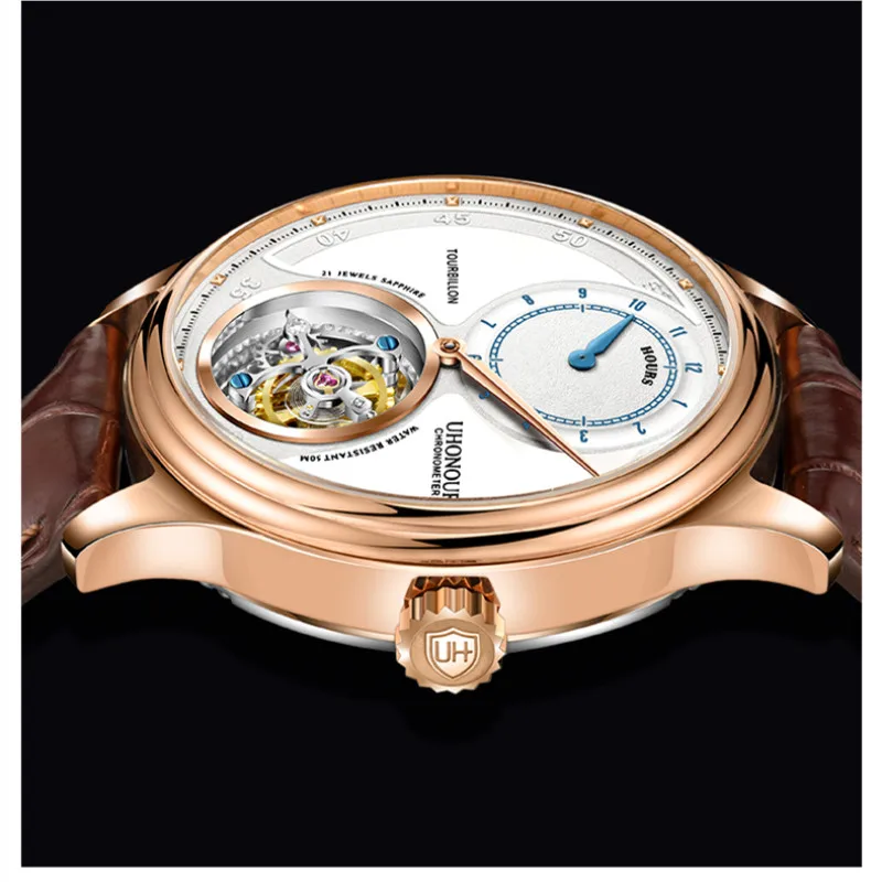 Высокая-конец Tourbillon Для мужчин наручные часы ручной Tourbillon 12-часовой циферблат из крокодиловой кожи Бизнес механические часы Для мужчин ST8006