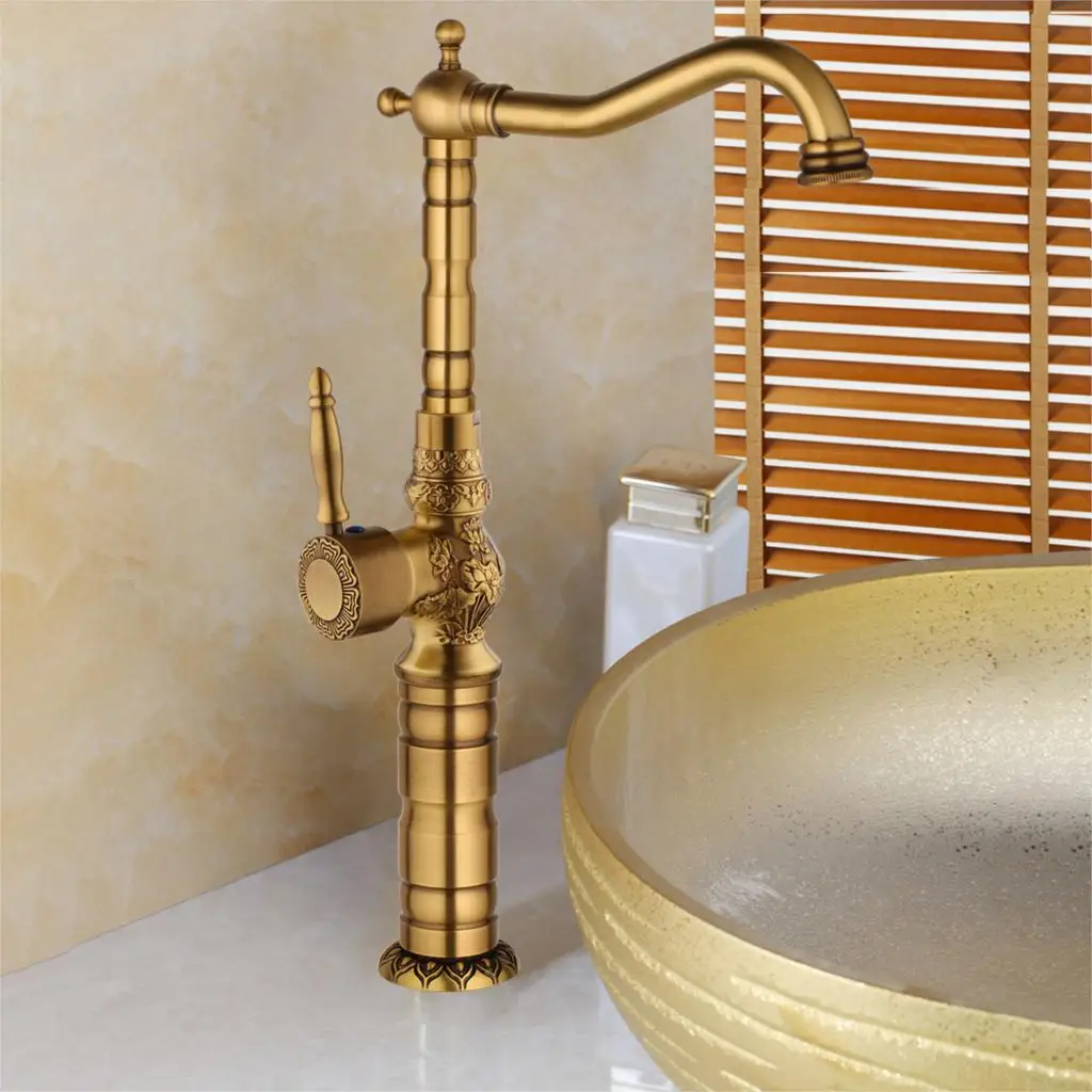 KEMAIDI, 3 размера, античный латунный кран для ванной комнаты с длинным носиком, кран для умывальника, кран для раковины, вращение на 360, одна ручка, смеситель, torneiras - Цвет: long