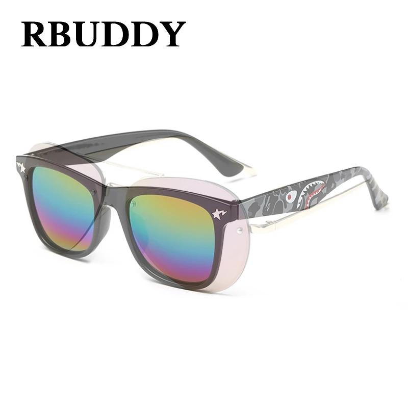 RBUDDY очки детские для мальчиков квадратный черный бренд дизайн Monster детские солнцезащитные очки летние оттенки Oculos De Sol Gafas infantile - Цвет линз: R7