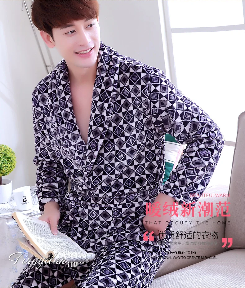 Lady Coral Fleece Bathrobes Women's Winter Flannel Pajamas Adult Men's Winter Warm Sleep Robe Coral Fleece Couples Homwear D2090