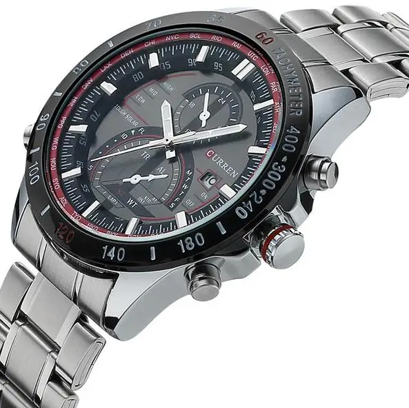 

Men's Quartz Watch Curren 8149 Blue Red Stainless stell Date Display Analog Digital Wristwatch