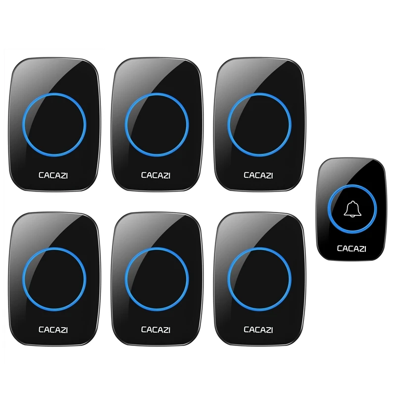 

CACAZI Wireless Doorbell Waterproof 1 Battery Button 6 LED Light Receiver 300M Remote Home Cordless Bell 60 Chimes 5 Volume