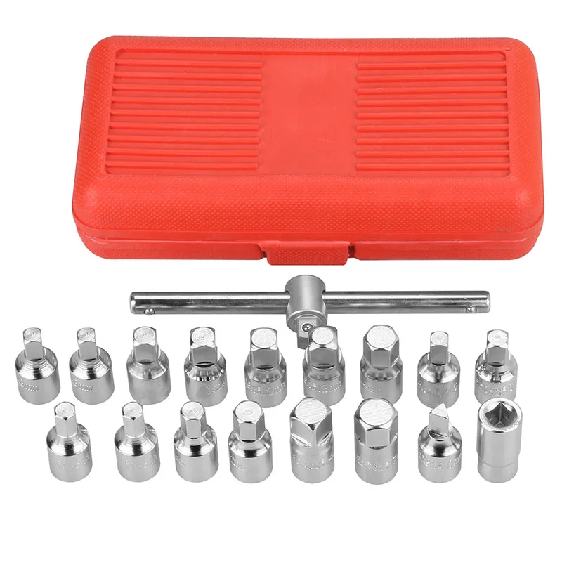 MR CARTOOL 18 PCS Oil Drain Pipe Plug Socket Set
