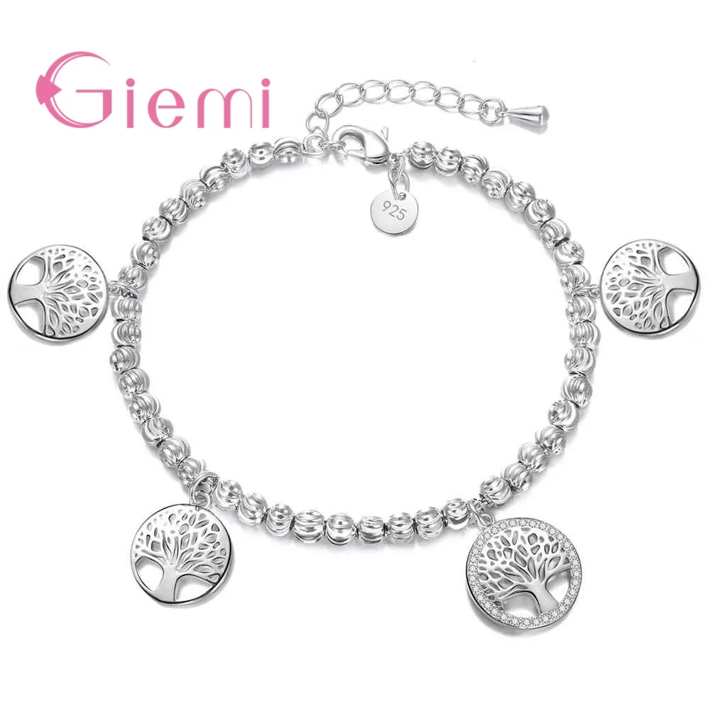 Подлинный 925 пробы Серебряный древо жизни модный полый кулон Длинная цепочка браслет и браслет для женщин Свадебные ювелирные изделия