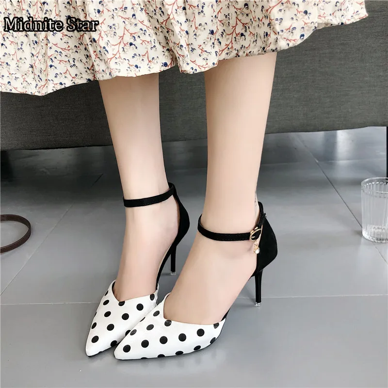 

Spring Summer New Fashion Polka Dot PU Bling Crystal Pumps Women Shoes Pointed Toe Social Party 8.5cm High Heels Leopard Shoes
