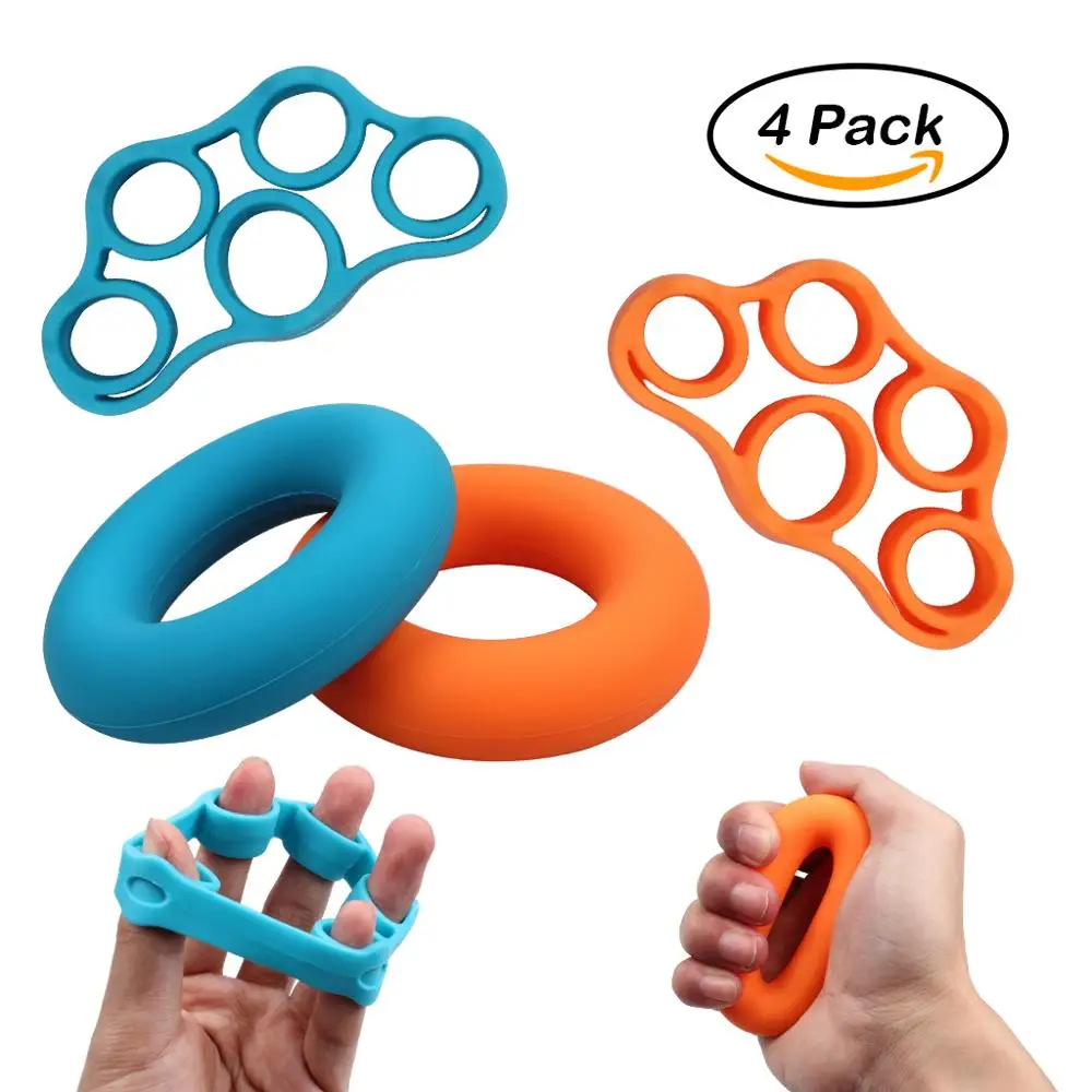 Hand Grip Strengthener Workout Kit 4 Pcs Finger Stretchers Grip Rings 2 Resistance Levels For Muscle Strengther Dexterity Improvment Functional Recovery Training Stress Relief And More (1)
