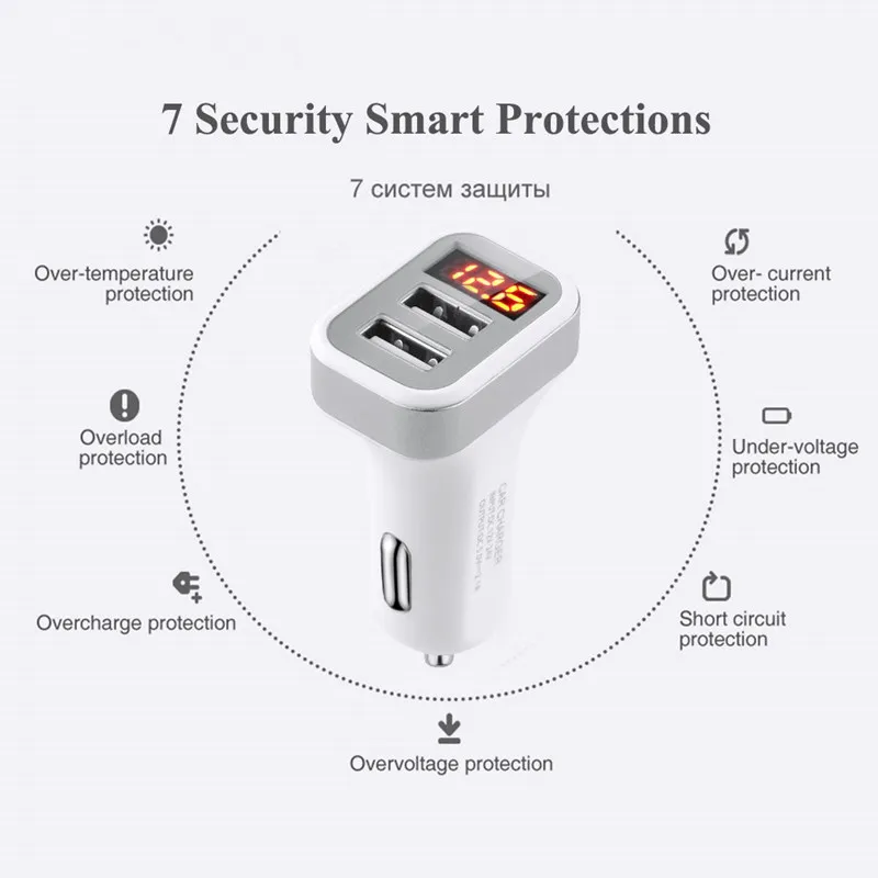 شاشة led شاحن سيارة شاشة ديجيتال المزدوج ميناء 2 USB محول 2.1A سيارة-شاحن مزدوج USB ل فون 5 6 7 8 X ipad أبل كابل