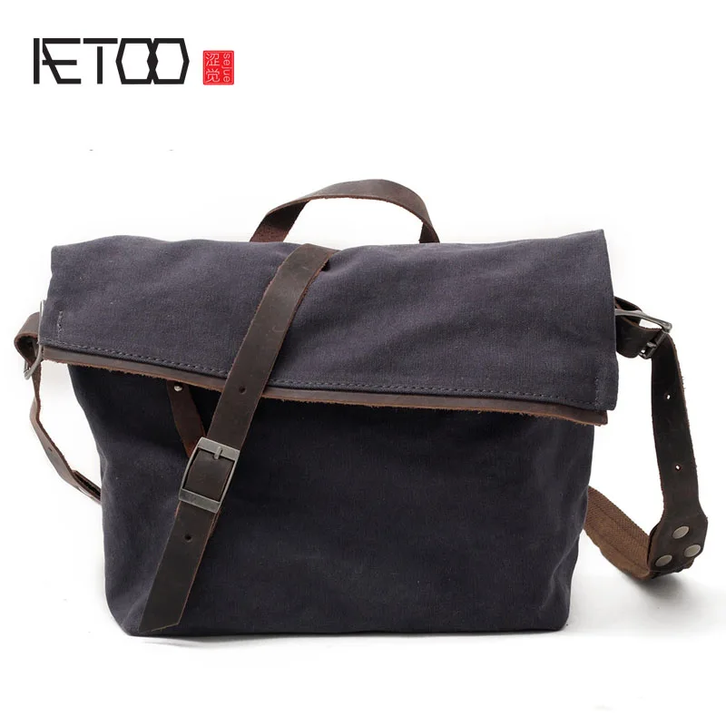 

AETOO Canvas bag casual men and women shoulder bag art Fan Messenger bag cotton cloth package package