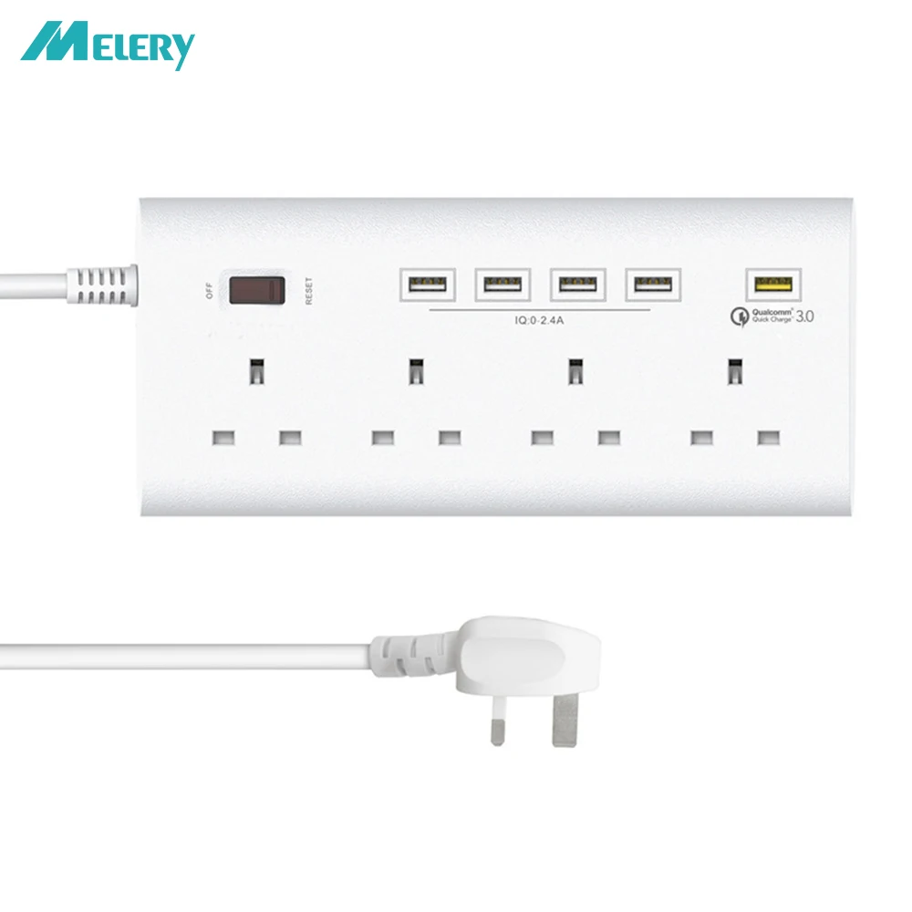 

Desktop USB Power Strip Surge Protector 4 AC UK Outlets Plug Sockets with USB QC3.0 Quick Charger with1.8m Extension Cord