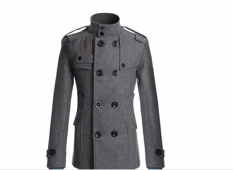 S-XXXL темно-синее корейское шерстяное пальто для мужчин, модное тонкое дикое двубортное пальто, деловая мужская куртка с отворотом и карманом#651965