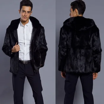 

T0844 Europe and America Man Faux Fur Coat Autumn and Winter Men Hooded Zipper Jacket Coat