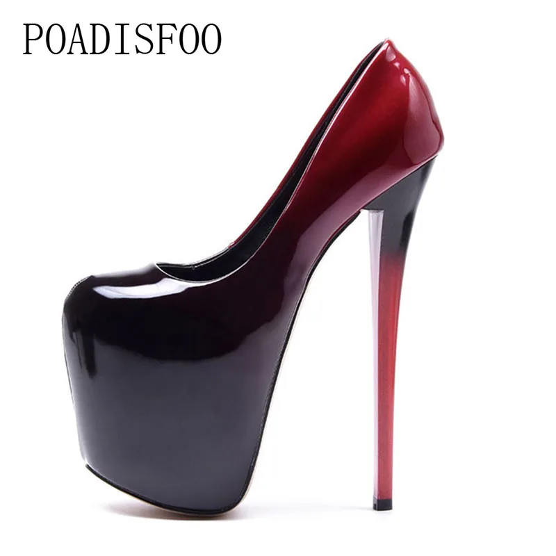 

POADISFOO Spring New Super high-heeled 20cm Nightclub women's Shoes Gradient Black Red Large Size 43 Wedding Shoes MJL-6678