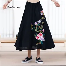 Этническая Вышивка серии Хлопок и лен Юбка