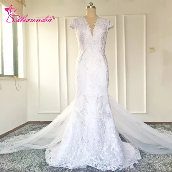 

Alexzendra Sexy Mermaid Wedding Dresses with Detachable Train Unique Back Design Vintage Bridal Gowns vestido de noiva