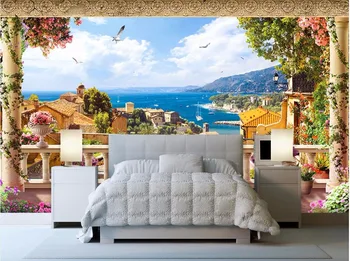 

Custom mural 3d room wallpaper European town of ocean home decoration painting picture 3d wall murals wallpaper for wall 3 d