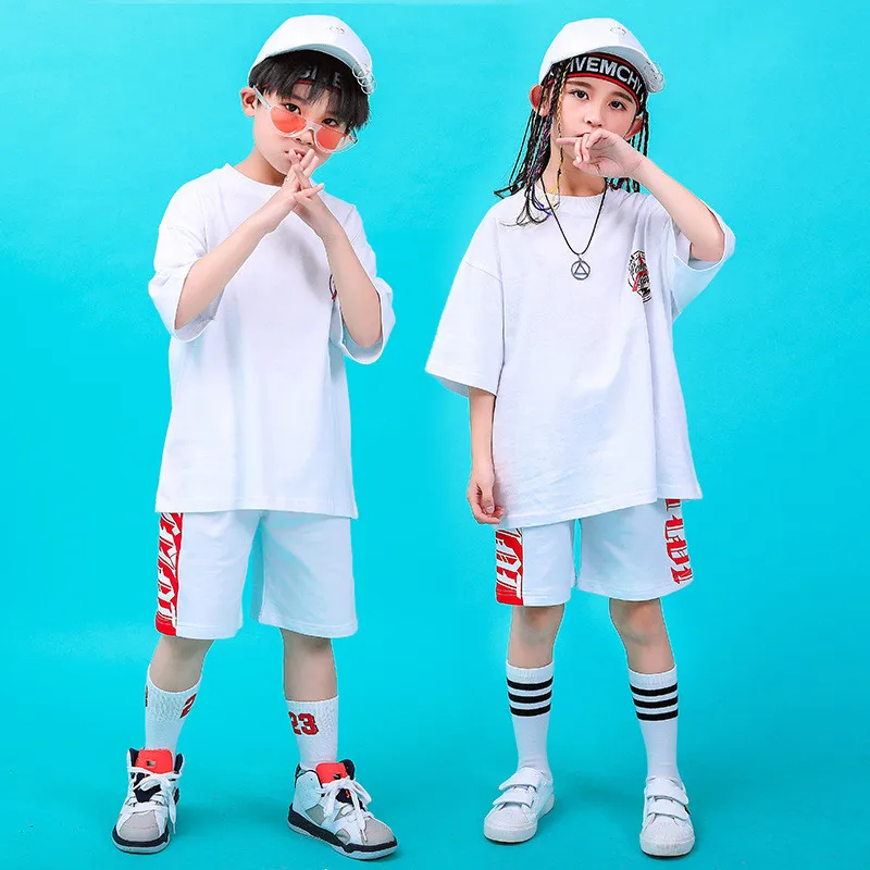 Children Hip Hop Clothing Oversized T Shirt Tops Casual Shorts for Girls Boys Jazz Dance Costumes Ballroom Dancing Clothes Wear (4)