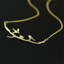 Venta grande Perfecta Calidad Hechos A Mano Pájaro Precioso En Ramas Collares Verdadera Plata de Ley 925 Mujeres Collar de Moda