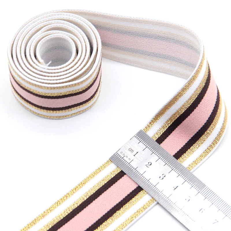 4 см Радужная цветная полосатая эластичная лента s 40 мм нейлоновая цветная эластичная лента тесьма пояс Эластичная лента аксессуары для одежды 1 м - Цвет: 4cmpinkgold1M