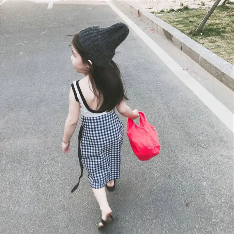 

2pcs Baby Girl Summer Suits Clothing Backless Sleevelss Girl Vest Tops + Baby Children Plaid Cotton Skirts Infant Baby Suits
