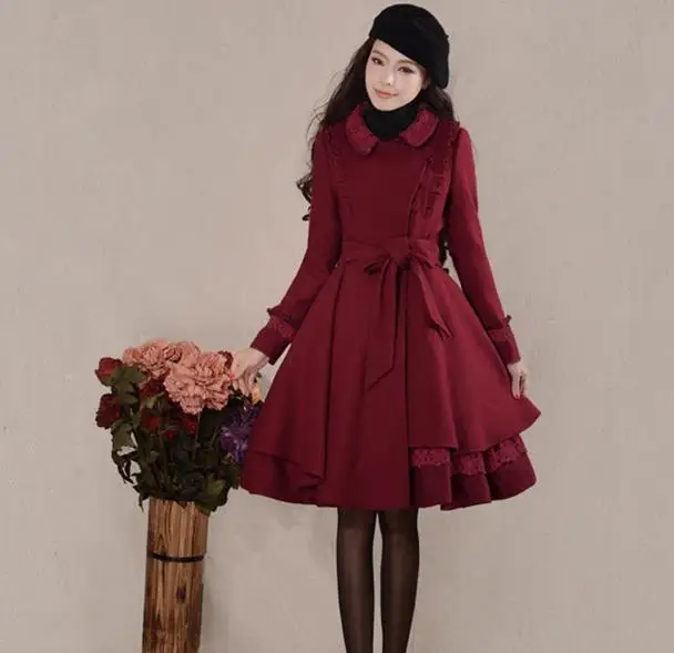 Manches Manteaux Automne Tempérament Outwear Longue Manteau Rétro Nouvelles Rouge Longues Conception Dentelle De Laine Femmes Patch À Jupe Hiver 2018 Douce AUnxPP