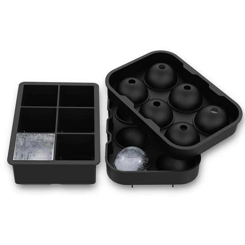 Кубик льда Набор лотков 2, ледяной шар для виски производитель с крышками и большой квадратный Кубик Льда Формы, многоразовая силиконовая комбинированная форма, BPA бесплатно - Цвет: Set of 2