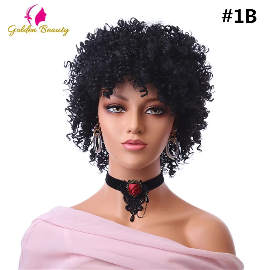 Золотой красота 4 дюйма короткий черный кудрявый парик синтетические волосы африканская прическа афро парики для женщин