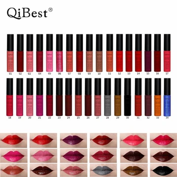 

QiBest 34Pcs Waterproof Velvet Matte Lipstick Moisture Liquid Lip Stick Lipgloss Long Lasting Batom Brand Makeup Red Lipstick