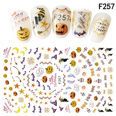 Наклейки для ногтей на Хэллоуин, самоклеющиеся наклейки для ногтей серии s F, самоклеящиеся наклейки для ногтей, дизайн для маникюра, NBF - Цвет: F257