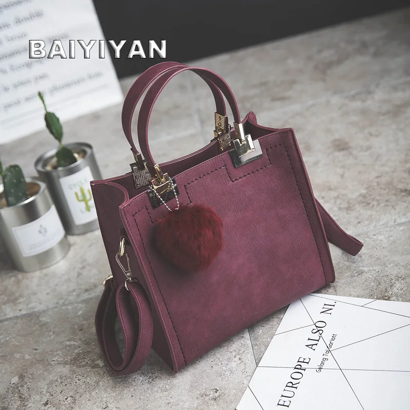 2017 New Arrival fur ball Women Handbag Fashion Matte Leather Shoulder Bag Small Flap Casual