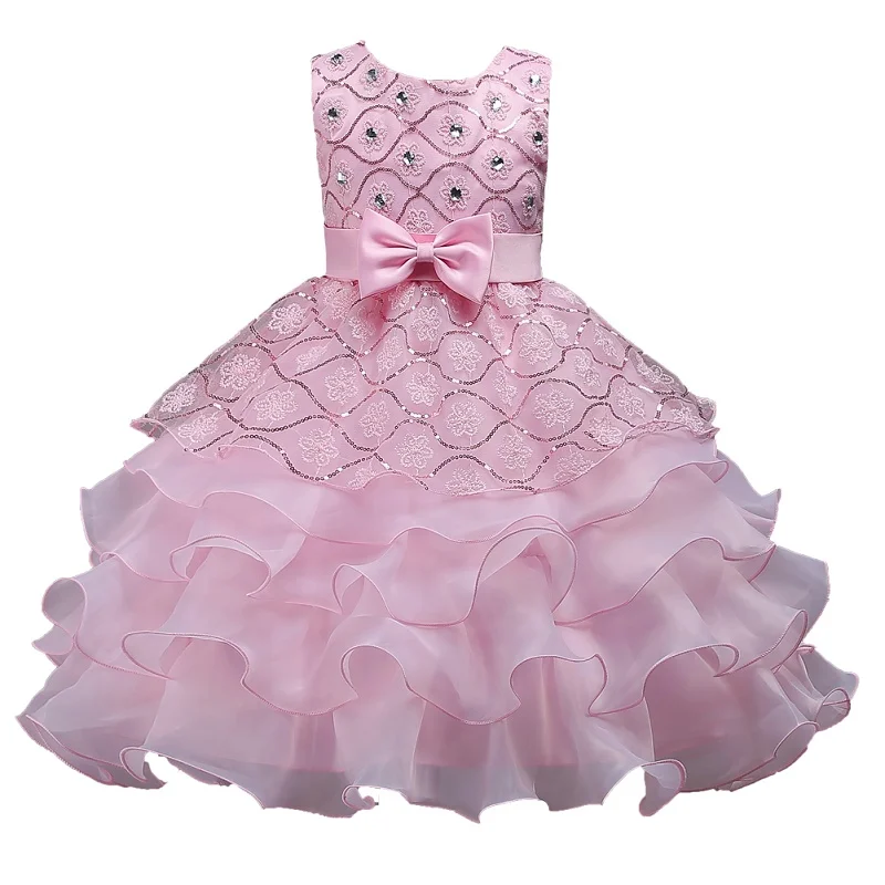 Платья с цветочным узором для девочек для свадебной вечеринки; платье принцессы без рукавов с большим бантом для маленьких девочек; детская праздничная одежда; Vestidos; одежда на год - Цвет: pink