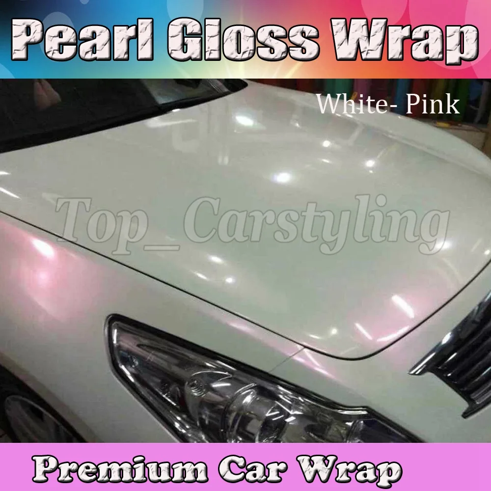 Gloss Pearl white to pink Car Wrap Pearlecsent with Air Bubble Free