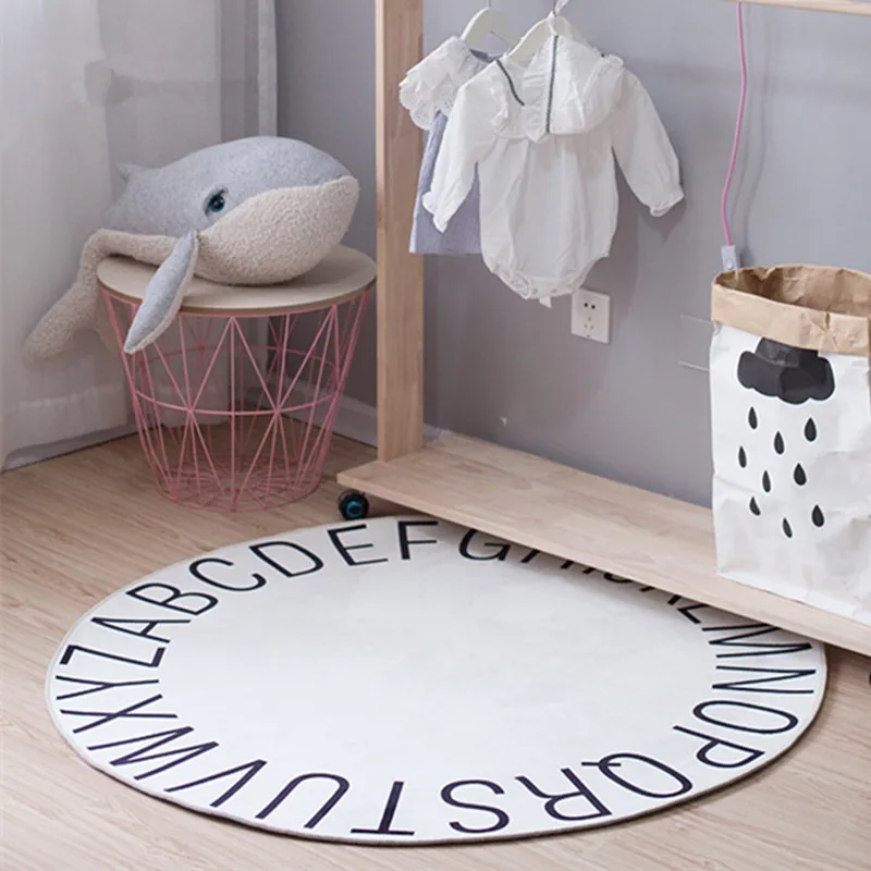 

120cm 26 English Word Mat Carpet Children Photography backdrop room decoration White Round ABC Mat for tent paly