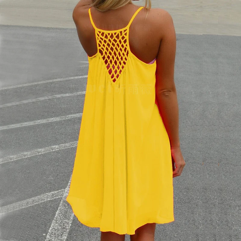

Women Camis Chiffon Tops Sexy Grid Spaghetti Strap Sleeveless T-Shirt Summer Hollow Out Backless Beach Tees Plus Size S-5XL
