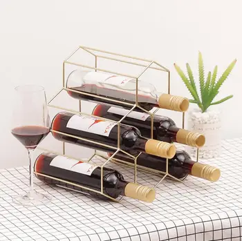 

Nordic Gold Geometric Honeycomb Design Iron Art Wine Rack With 6 Holes Storage Shelf Wine Holder For Vodka Whisky Bottles