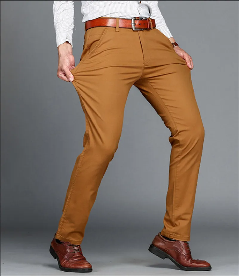 Мужские повседневные брюки эластичные удобные мужские брюки летние тонкие прямые повседневные брюки хаки/черный/темно-синий/темно-хаки Размер 28-46