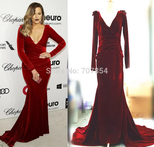 Celebrity Inspired Prom Dresses Khloe Kardashian Burgundy Velvet Celebrity Inspired Prom Dresses Khloe Kardashian Burgundy Velvet Mermaid Evening Dress Elton John S Oscars 2017