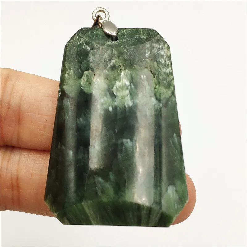 

Natural Green Seraphinite Necklace Pendant Stone 43x30x11mm Women Men Rectangle Crystal Lucky Love Gift Pendant AAAAA