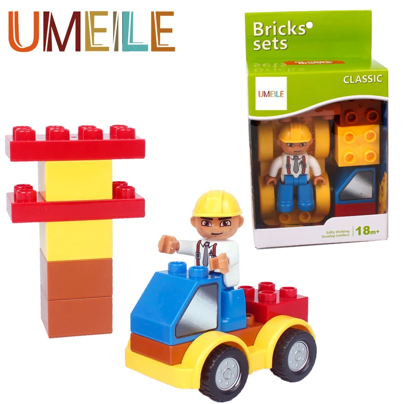 2017 New UMEILE Brand 11Pcs/Set Original Big Building Block Baby Toys Worker Figure Car Model Gift Diy Compatible with Duplo baby-building-blocks