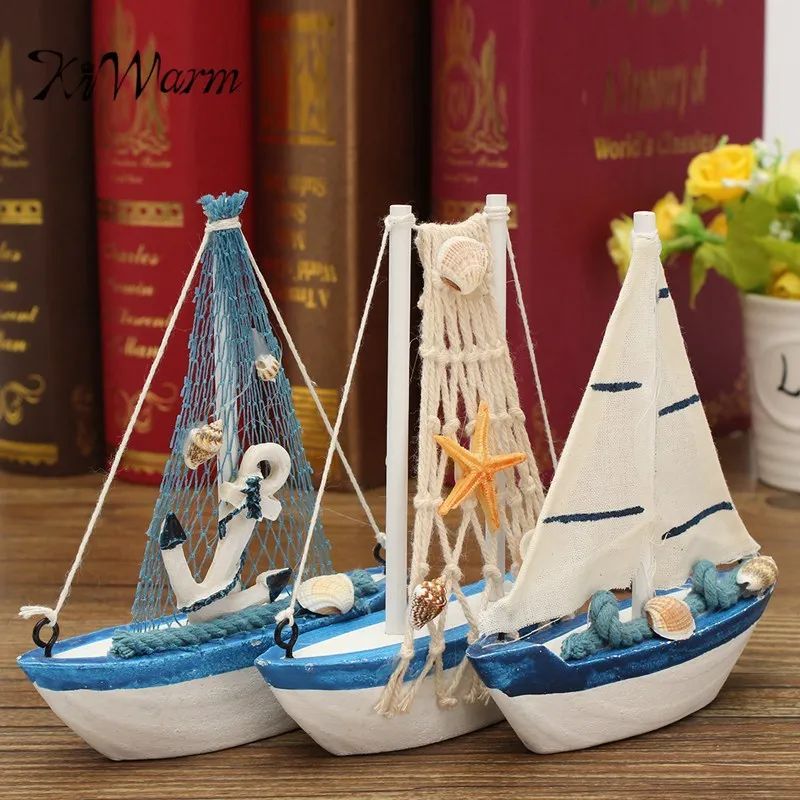 

KiWarm Retro Wooden Mediterranean Style Mini Sailing Boat Model Statues Sculptures for Home Desktop Decor Crafts Birthday Gift