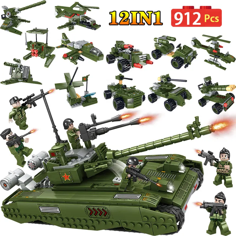 

912pcs Military Car TYPE 99 Main Battle Tank Building Blocks Compatible Legoingly WW2 Bricks Police Soldier Figures Toys for Boy